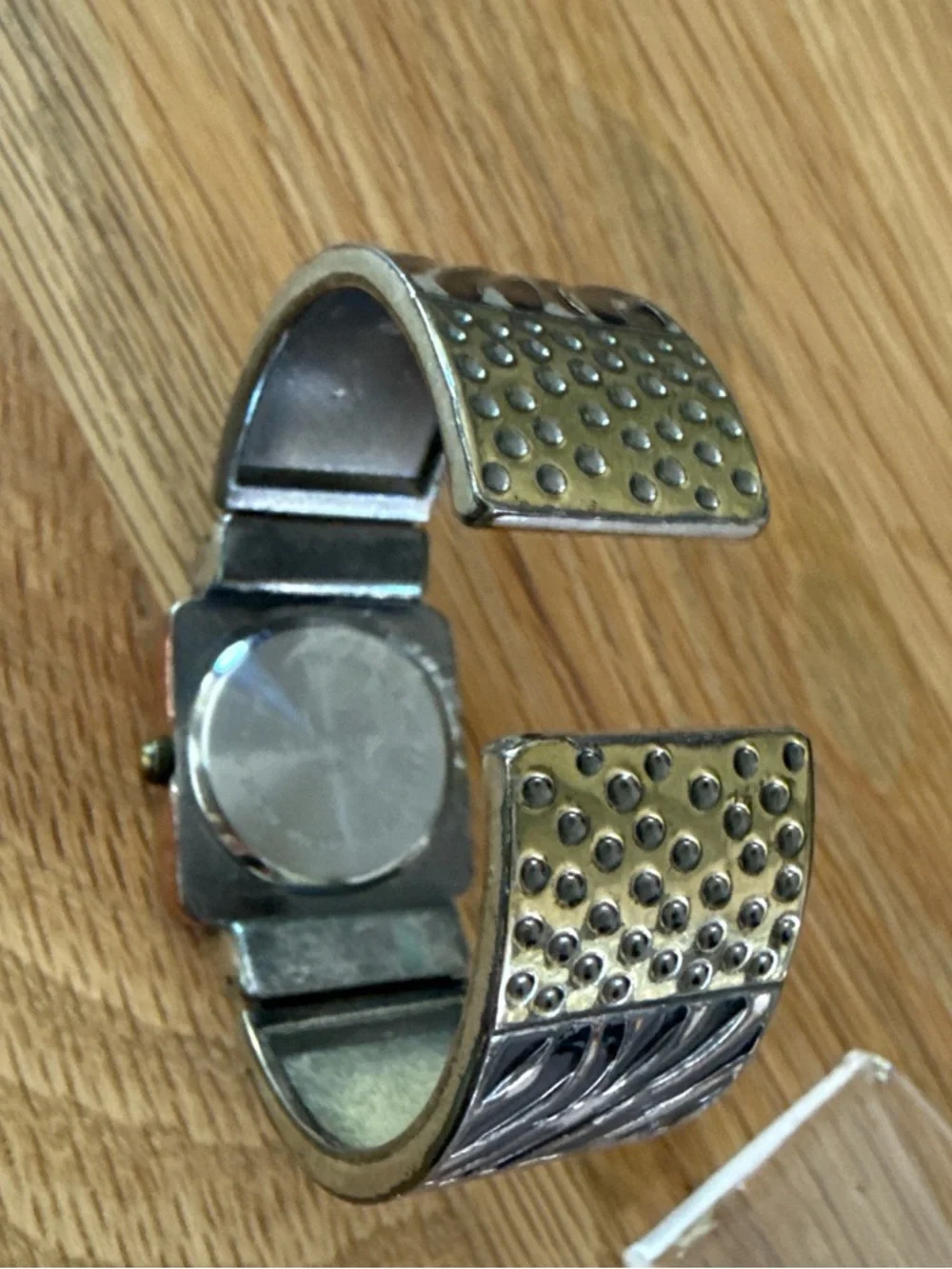 Chico's Two-Tone Square Face Watch in Copper and White W/ Leopard Print Cuff